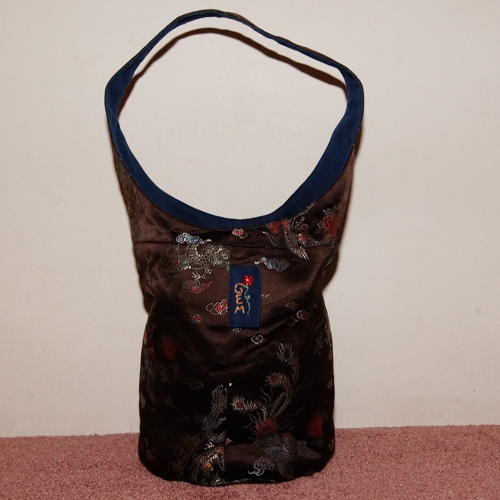 Gem oriental dragon & peacock embroidered bag